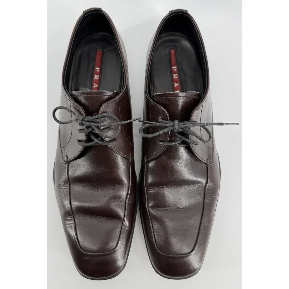 Prada Dress Shoes Men 8 Burgundy‎ Oxblood Leather Square Toe Derby Italy